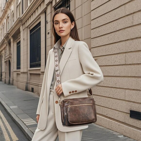 Women’s 06-coffee Leather Purse Crossbody Bag Handbags Butterfly Design - Picture 2 of 6